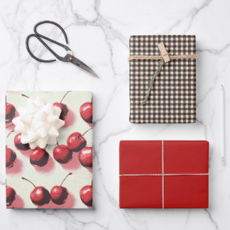 Hoja De Papel De Regalo Cerezas y Gingham