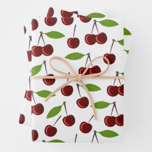 Hoja De Papel De Regalo Cerezo Rojo, Patrón De Cerezas, Hojas, Fruta