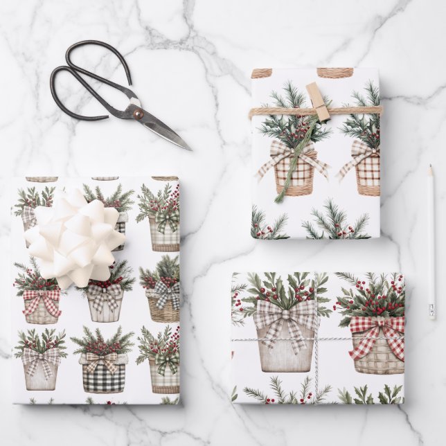 Hoja De Papel De Regalo Cesta de Buffalo | Navidades de granjas (Anverso)