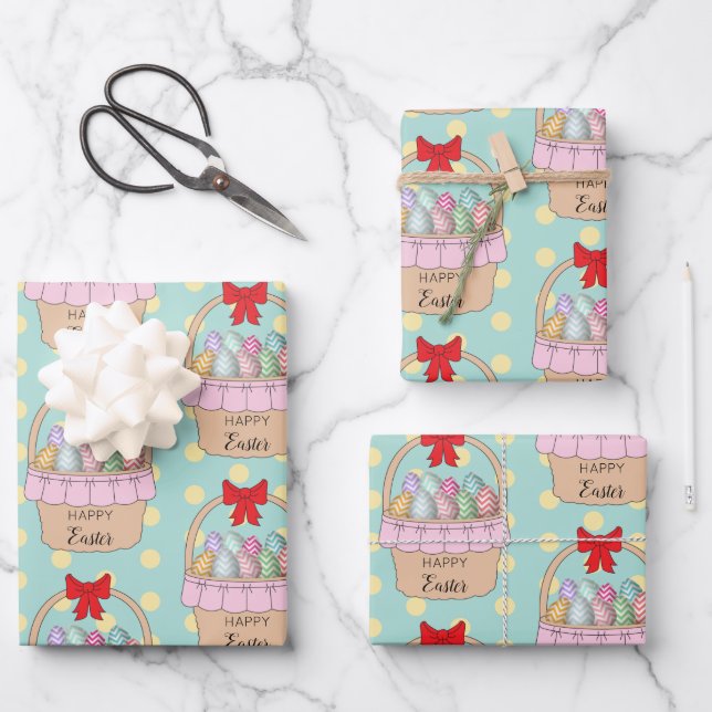 Hoja De Papel De Regalo Cesta de Pascua y Huevos Pastel de Pascua (Anverso)
