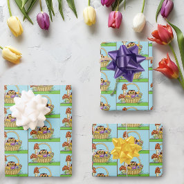 Hoja De Papel De Regalo Cesto de Pascua de Pastel Adorable con Búho, Huevo