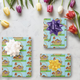 Hoja De Papel De Regalo Cesto de Pascua de Pastel Adorable con Búho, Huevo