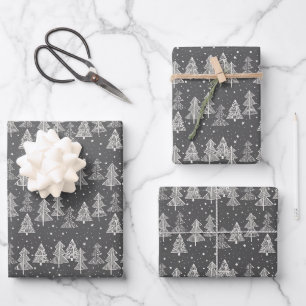 Hoja De Papel De Regalo Chalkboard Árboles de Navidad dibujados a mano Nev