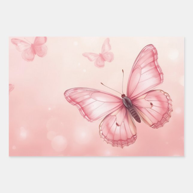 Hoja De Papel De Regalo charming pink butterflies (Anverso)