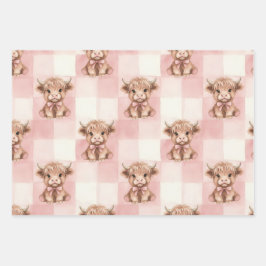 Hoja De Papel De Regalo Checkered Highland Cow pink green blue Gift Wrap