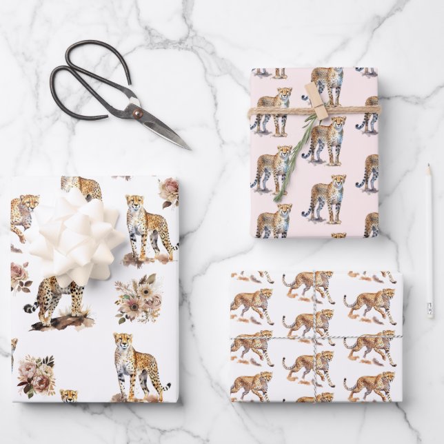 Hoja De Papel De Regalo Cheetahs Floral (Anverso)