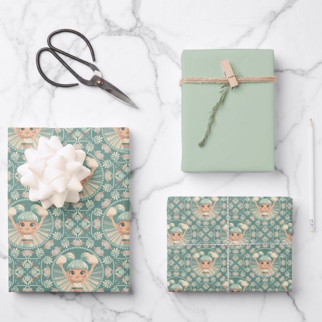 Hoja De Papel De Regalo Cheque de arena Retro Sage Mandala Diamond Tile (Anverso)