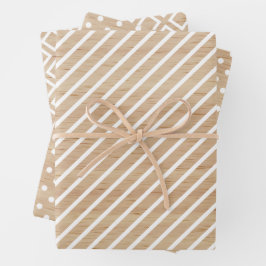 Hoja De Papel De Regalo Cheques Simples Tiras Polkadots En Madera Faux