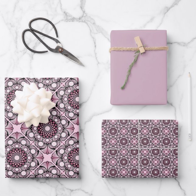 Hoja De Papel De Regalo Cherry Blossom Dusky Rosa Dot Mandala Diamond Tile (Anverso)
