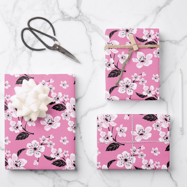 HOJA DE PAPEL DE REGALO CHERRY BLOSSOM - SAKURA (LITE PINK) (Anverso)