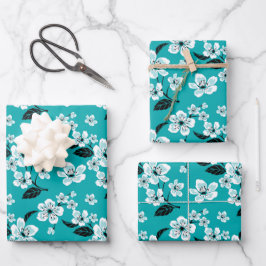 HOJA DE PAPEL DE REGALO CHERRY BLOSSOM - SAKURA (VERDE AZULADO)