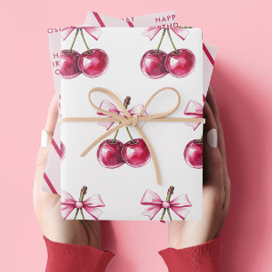 Hoja De Papel De Regalo Cherry Pink Happy Birday
