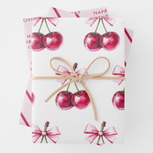 Hoja De Papel De Regalo Cherry Pink Happy Birday