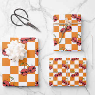 Hoja De Papel De Regalo Cherry Skull Checkerboard - Alt Estético