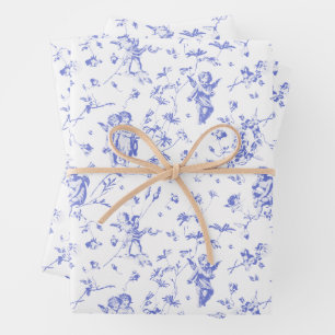 Hoja De Papel De Regalo Cherub Cupido Ángulos Azules Florales