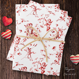 Hoja De Papel De Regalo Cherub Cupido Ángulos Rojos Floral Toile