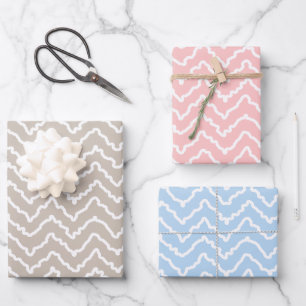 Hoja De Papel De Regalo Chevron Blanco Ondulado Sobre Rosa Beige Y Azul