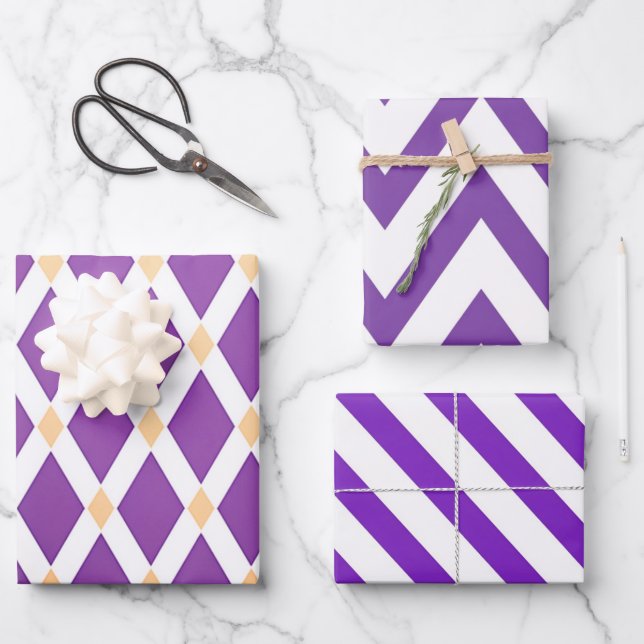 Hoja De Papel De Regalo Chevron dinámico violeta púrpura moderno (Anverso)