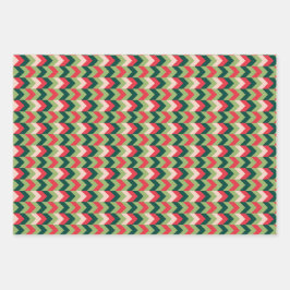 Hoja De Papel De Regalo Chevron Geométrico Navidad Rojo Verde y Rosa 