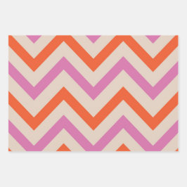 Hoja De Papel De Regalo Chevron geométrico rosa y Naranja