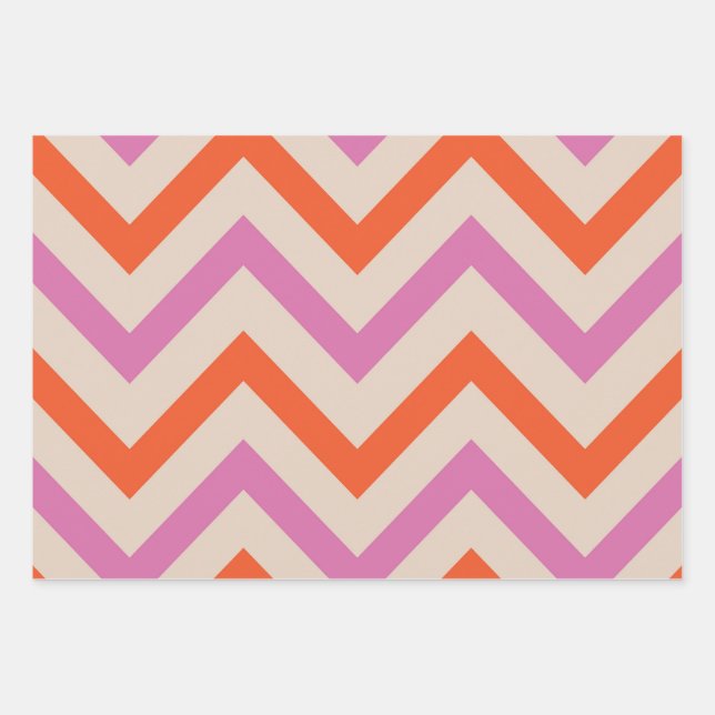 Hoja De Papel De Regalo Chevron geométrico rosa y Naranja (Anverso)