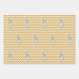 Hoja De Papel De Regalo Chevron Safari de Sudan Brown con jirafa de arte p