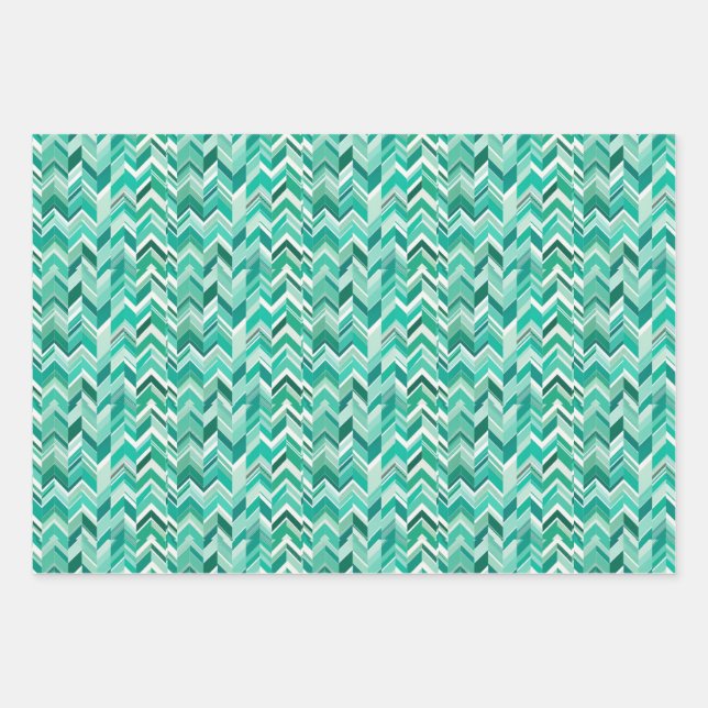 Hoja De Papel De Regalo Chevron Turquesa verde azulado (Anverso)