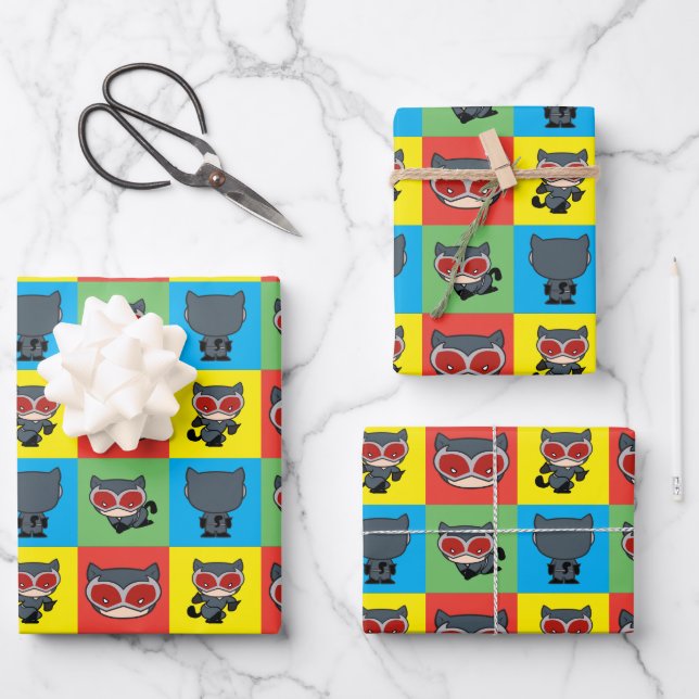 Hoja De Papel De Regalo Chibi Catwoman Character Poses (Anverso)
