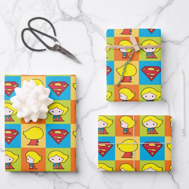 Hoja De Papel De Regalo Chibi Supergirl Character Turnaround (Anverso)