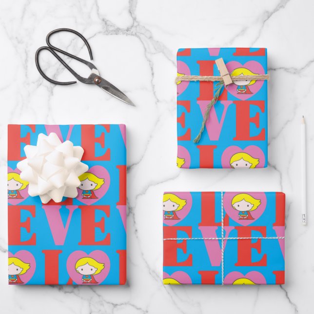 Hoja De Papel De Regalo Chibi Supergirl LOVE (Anverso)