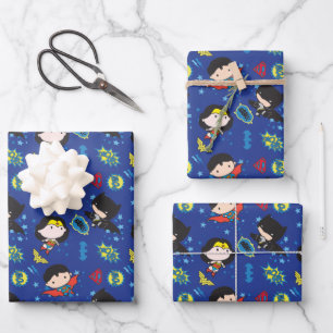Hoja De Papel De Regalo Chibi Wonder Woman, Superman y Batman Pattern