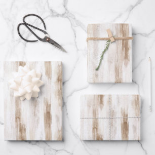 Hoja De Papel De Regalo Chic Crema Blanco Marrón Rayas Despedida de Solter