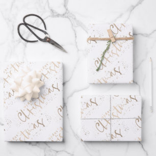 Hoja De Papel De Regalo Chic Dorado Feliz Navidad