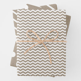 Hoja De Papel De Regalo Chic Faux Kraft Paper w/ Fun White Multi-Patterns