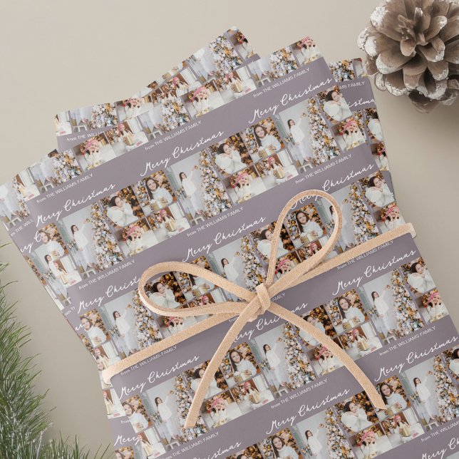 Hoja De Papel De Regalo Chic Mauve Christmas Family Photo Collage (Subido por el creador)