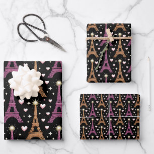 Hoja De Papel De Regalo Chic Oro Negro París Torre Eiffel Elegante
