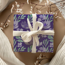 Hoja De Papel De Regalo Chic Patrón Acuarela Floral y de Follaje Púrpura W