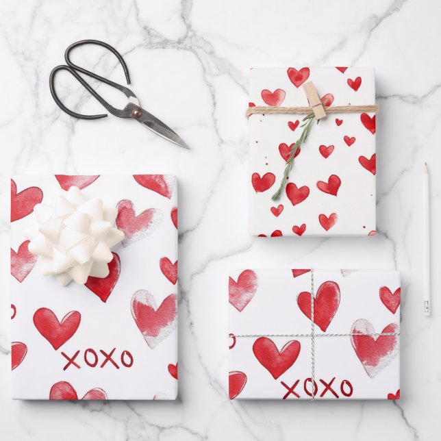 Hoja De Papel De Regalo Chic Red Cream Valentine Love (Anverso)