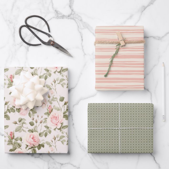 Hoja De Papel De Regalo Chic Soft Blush Floral (Anverso)