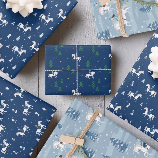 Hoja De Papel De Regalo Chica a caballo en invierno (Girl Horseback riding in Winter)