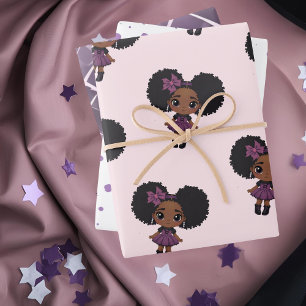 Hoja De Papel De Regalo Chica Cute Purple dot afro-puff