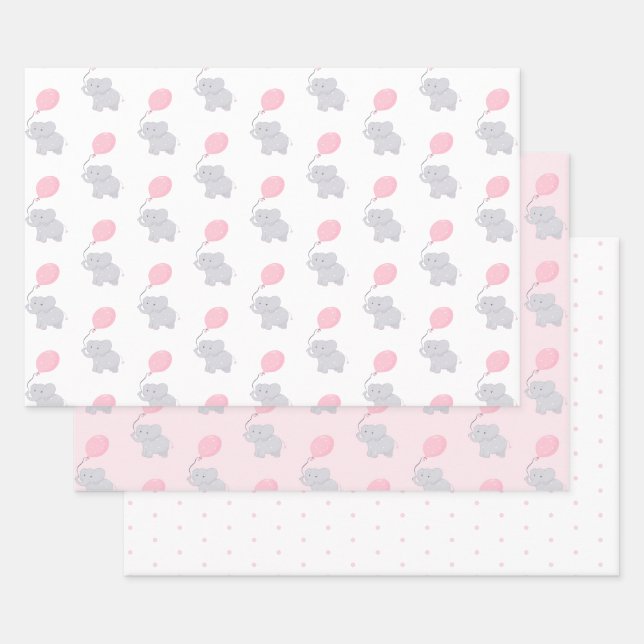 Hoja De Papel De Regalo Chica de Baby Shower Cute Elephant (Set)