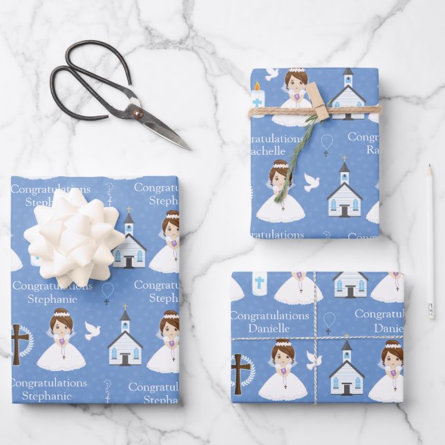 Hoja De Papel De Regalo Chica de Brunette First Community (Anverso)