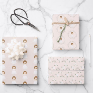 Hoja De Papel De Regalo Chica de la comunión rezando