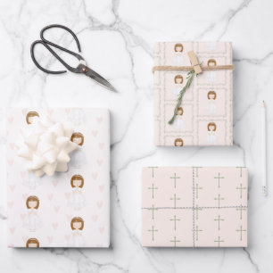 Hoja De Papel De Regalo Chica de la comunión rezando