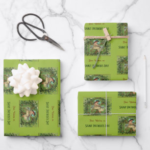 Hoja De Papel De Regalo Chica de la cosecha del Día de San Patricio con Sh