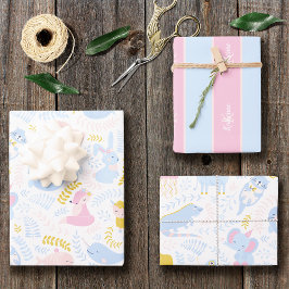 Hoja De Papel De Regalo Chica de monograma animal rosado lindo pastel Baby