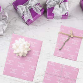 Hoja De Papel De Regalo Chica de nombre blanco rosa pastel de cumpleaños
