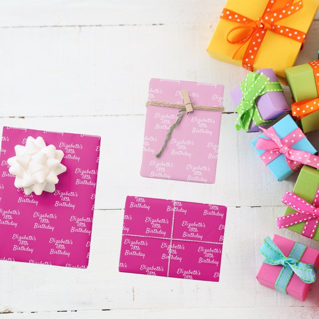 Hoja De Papel De Regalo Chica de nombre blanco rosado de cumpleaños (Subido por el creador)