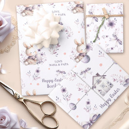 Hoja De Papel De Regalo Chica de Pascua Bunny Nombre Personalizado Púrpura